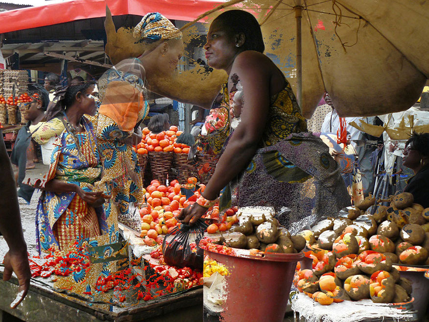 Fotocollage Markt in Douala