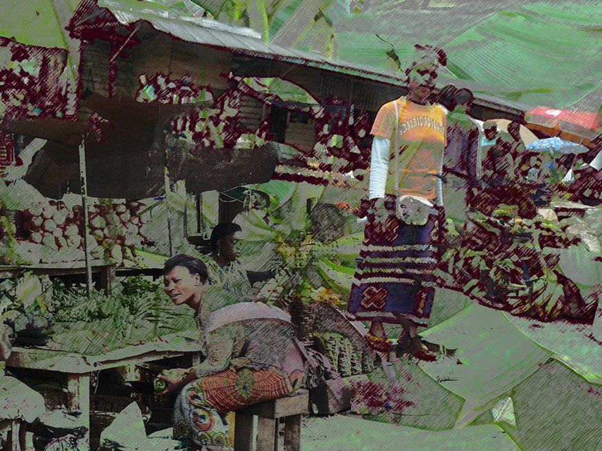 Fotocollage Markt in Douala